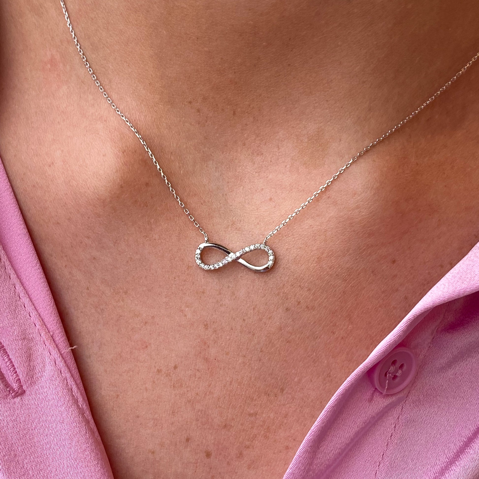 9ct White Gold CZ Infinity Necklace - John Ross Jewellers