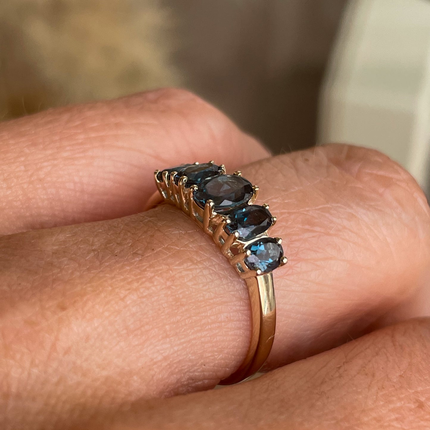 9ct Gold Oval Five Stone Ring - London Blue Topaz - John Ross Jewellers