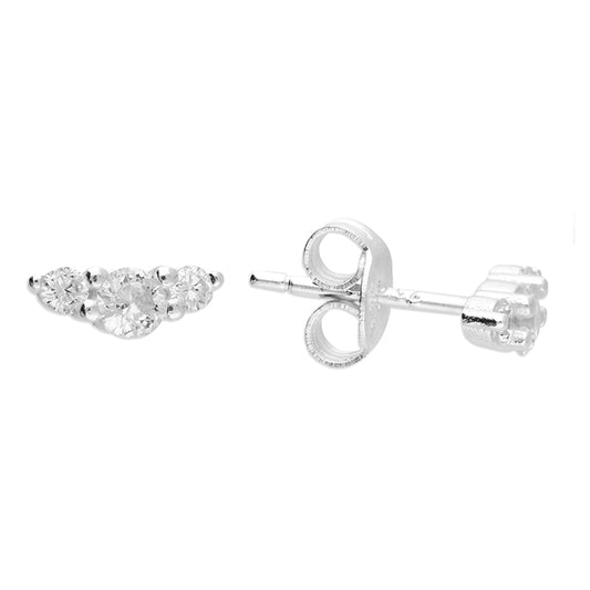 Silver CZ Curved Stud Earrings - John Ross Jewellers