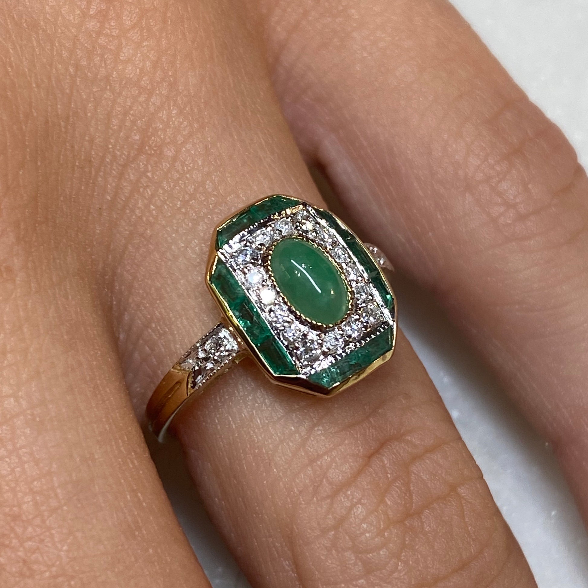 9ct Gold Jade, Emerald & Diamond Ring - John Ross Jewellers