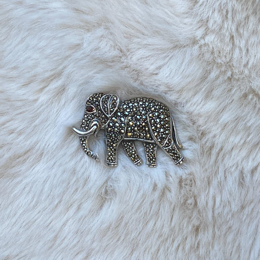 Silver Marcasite Elephant Brooch - John Ross Jewellers