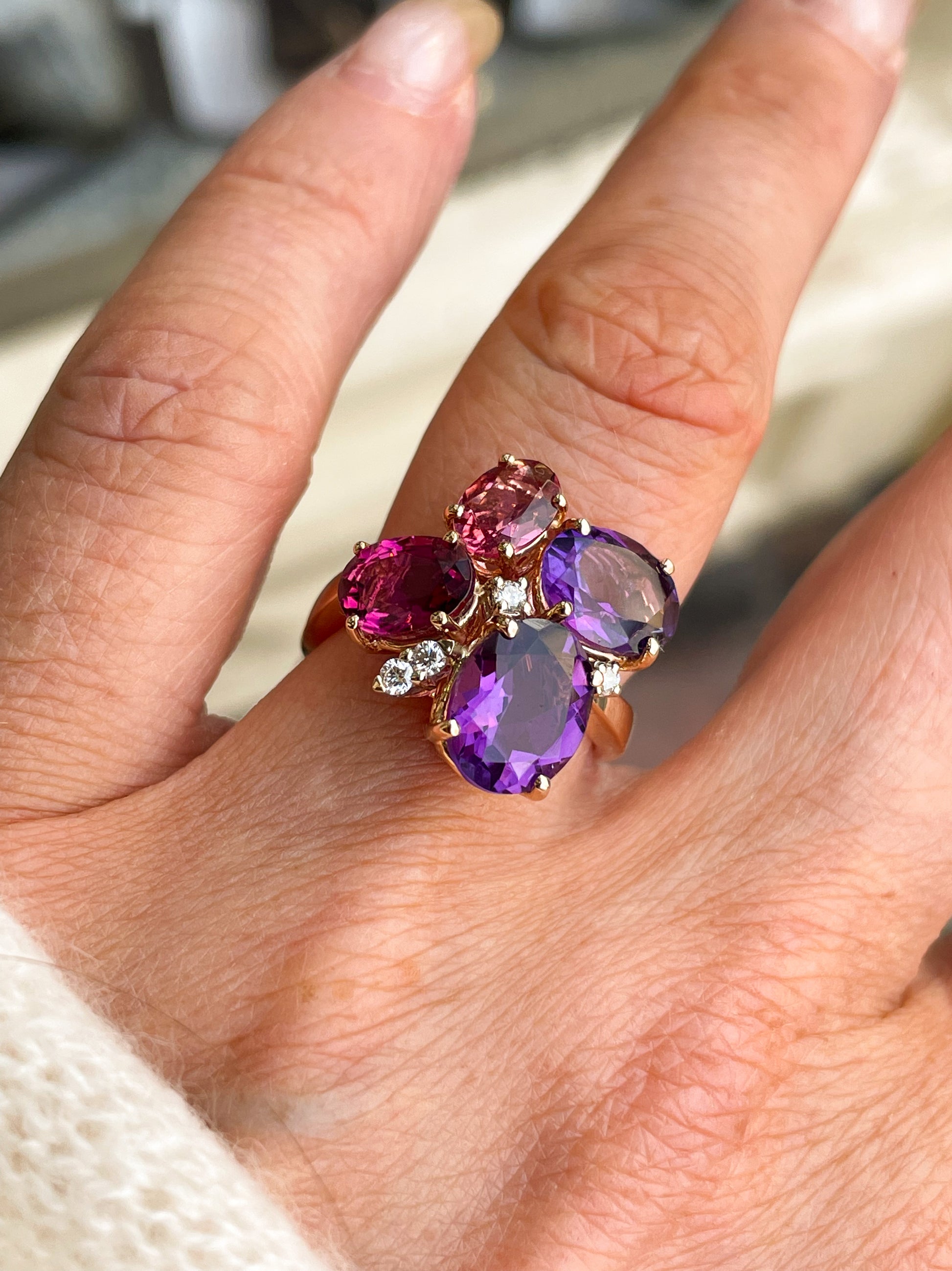 18ct Rose Gold Mixed Gemstone & Diamond Ring - John Ross Jewellers