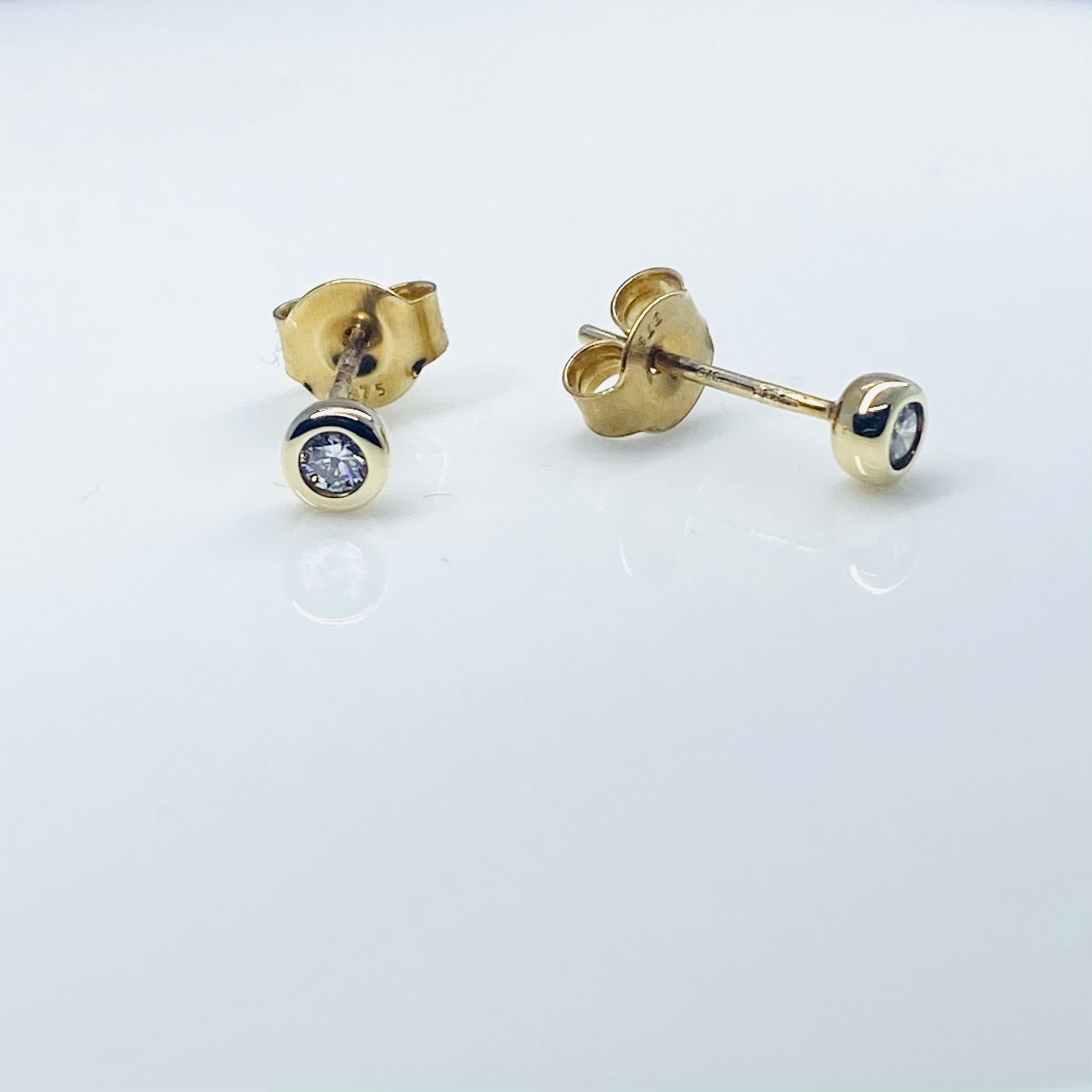 9ct Gold Diamond Stud Earrings - Bezel Set - John Ross Jewellers