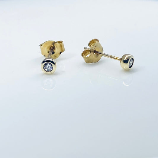 9ct Gold Diamond Stud Earrings - Bezel Set - John Ross Jewellers