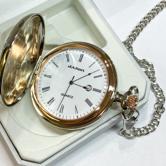 Dalton Rose & Silver Pocket Watch  Quartz Pocket Watch with chain