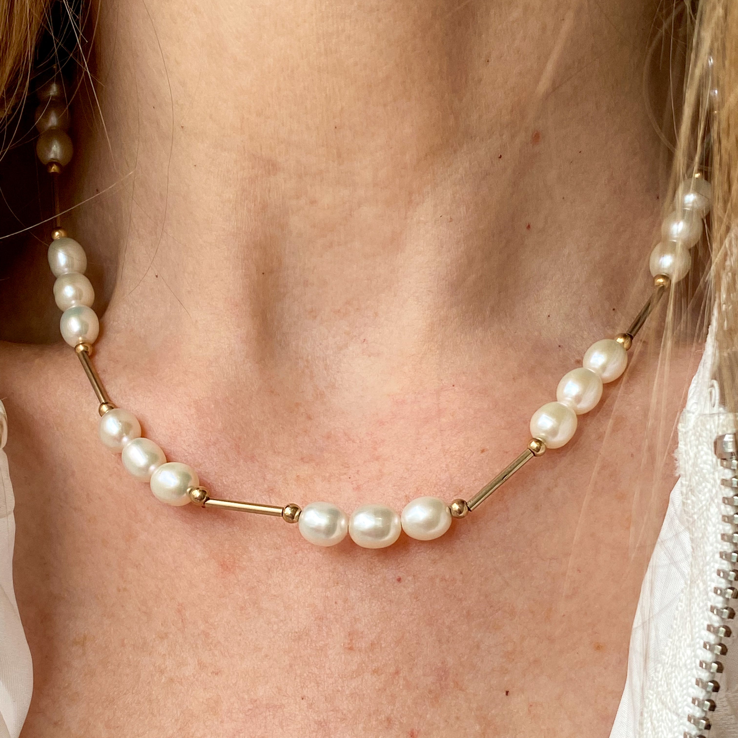 Gold freshwater pearl deals necklace