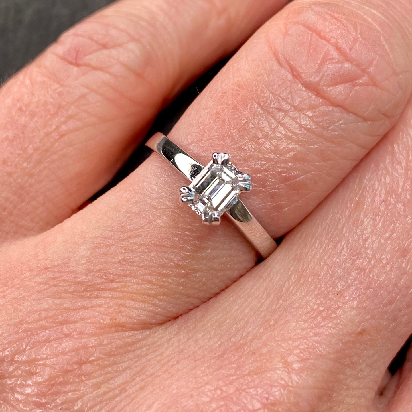 18ct White Gold Emerald Cut Diamond Solitaire Engagement Ring 0.71ct - John Ross Jewellers