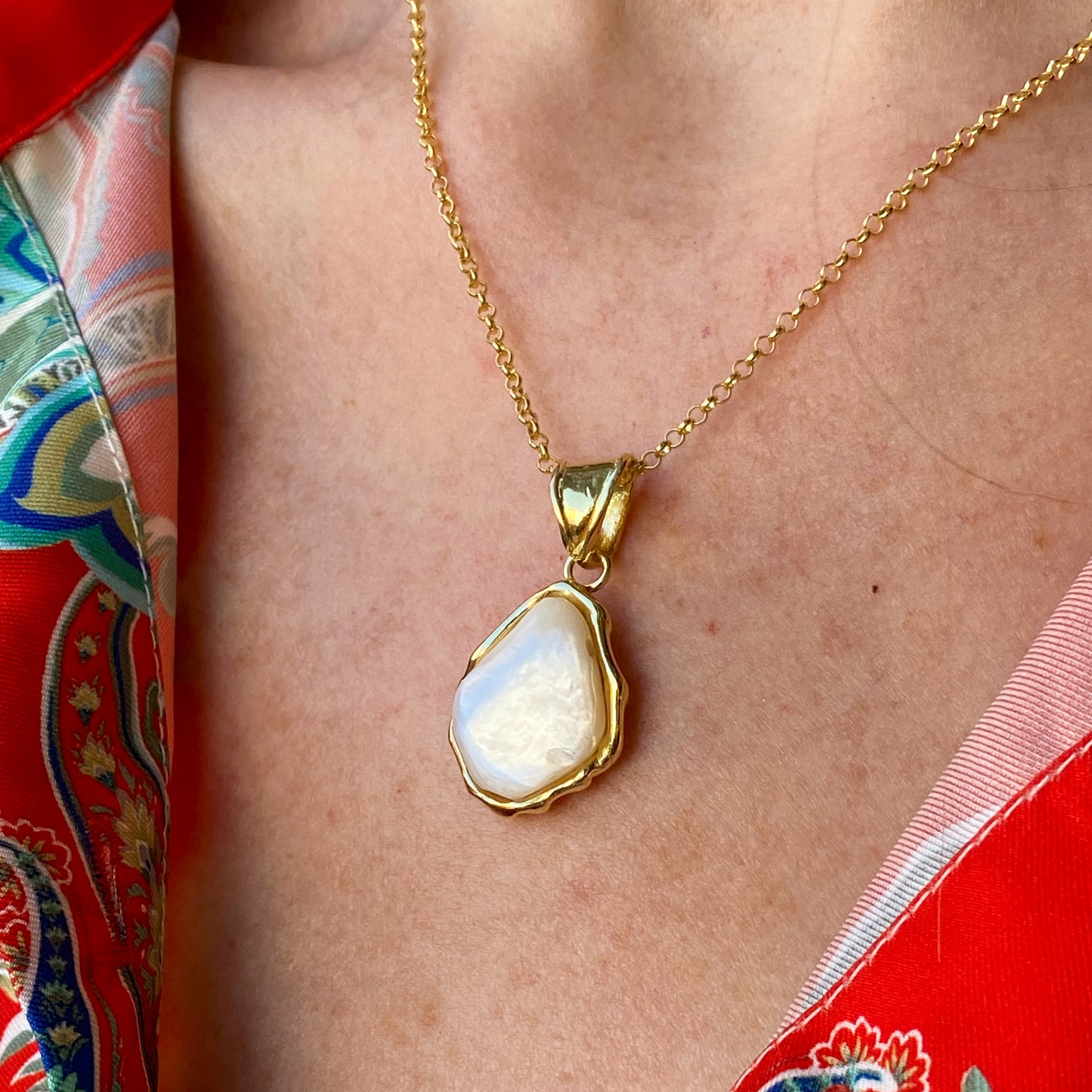 Baroque Mother of Pearl Pendant on Chain | 19x33cm - John Ross Jewellers