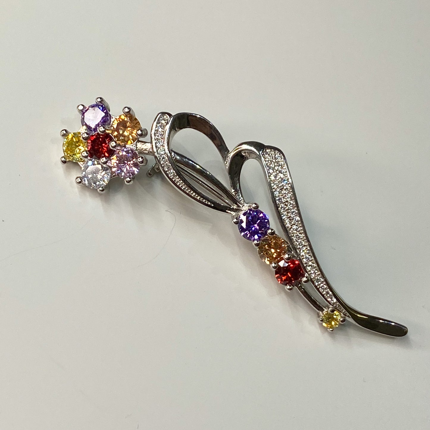 Silver CZ Flower & Ribbon Brooch - John Ross Jewellers