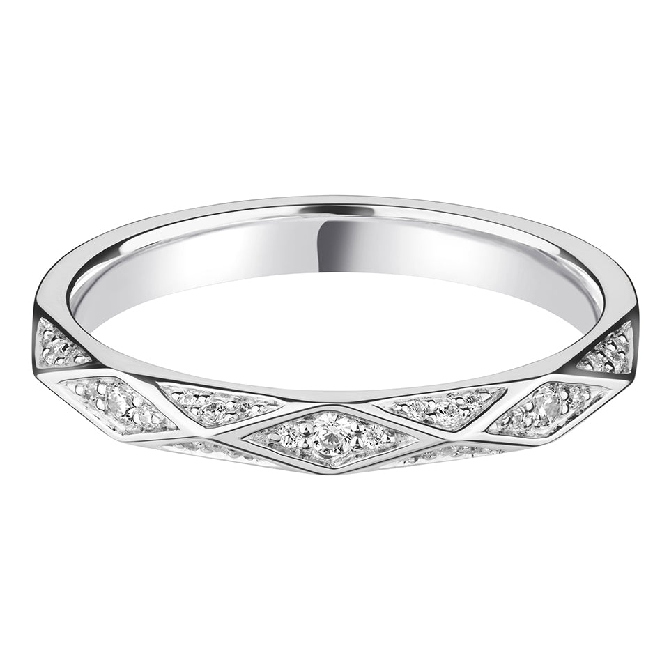 18ct White Gold Diamond Set Faceted Eternity/Wedding Band - John Ross Jewellers