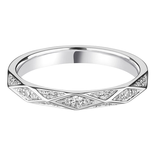 18ct White Gold Diamond Set Faceted Eternity/Wedding Band - John Ross Jewellers