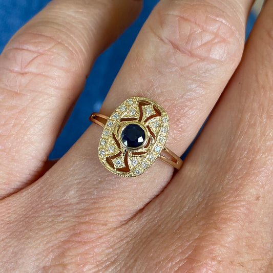 9ct Yellow Gold Sapphire & Diamond Ring - John Ross Jewellers