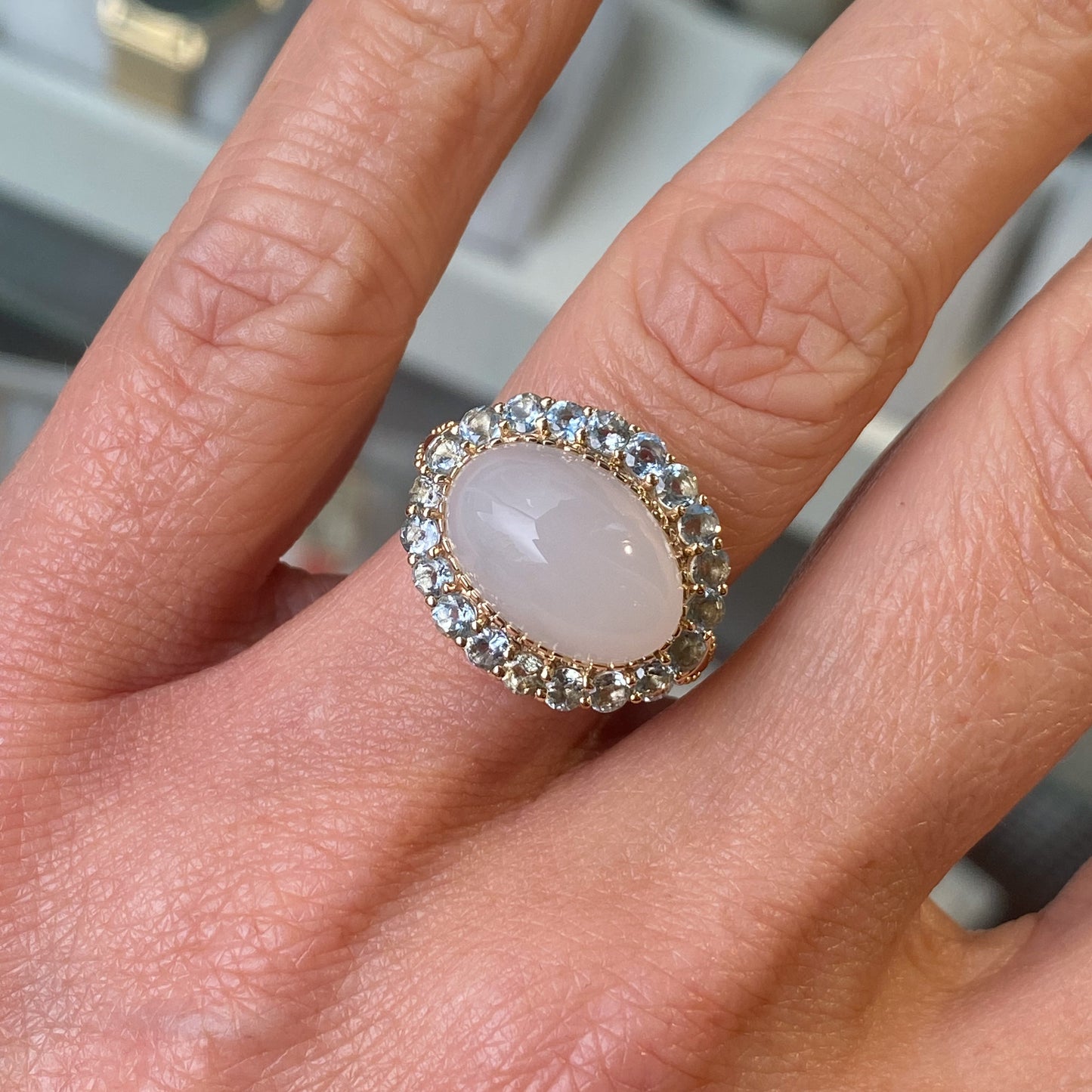 9ct Gold Moonstone & Aquamarine Ring - John Ross Jewellers