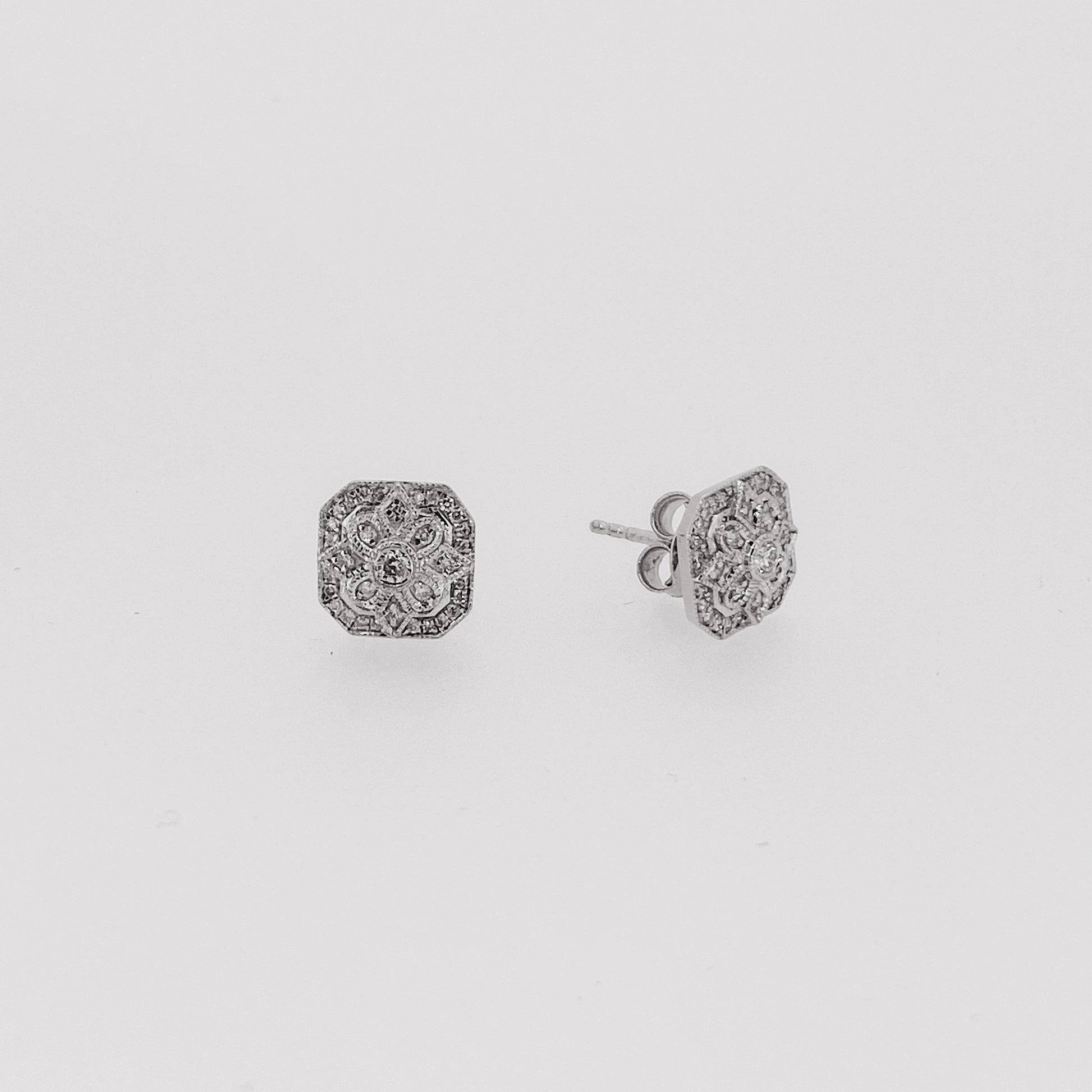 9ct White Gold Vintage Style Cluster Diamond Stud Earrings | 0.25ct - John Ross Jewellers