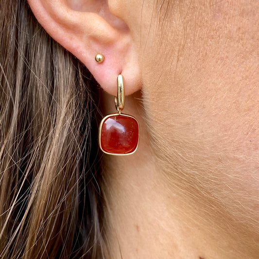 9ct Gold Carnelian Drop Earrings - John Ross Jewellers