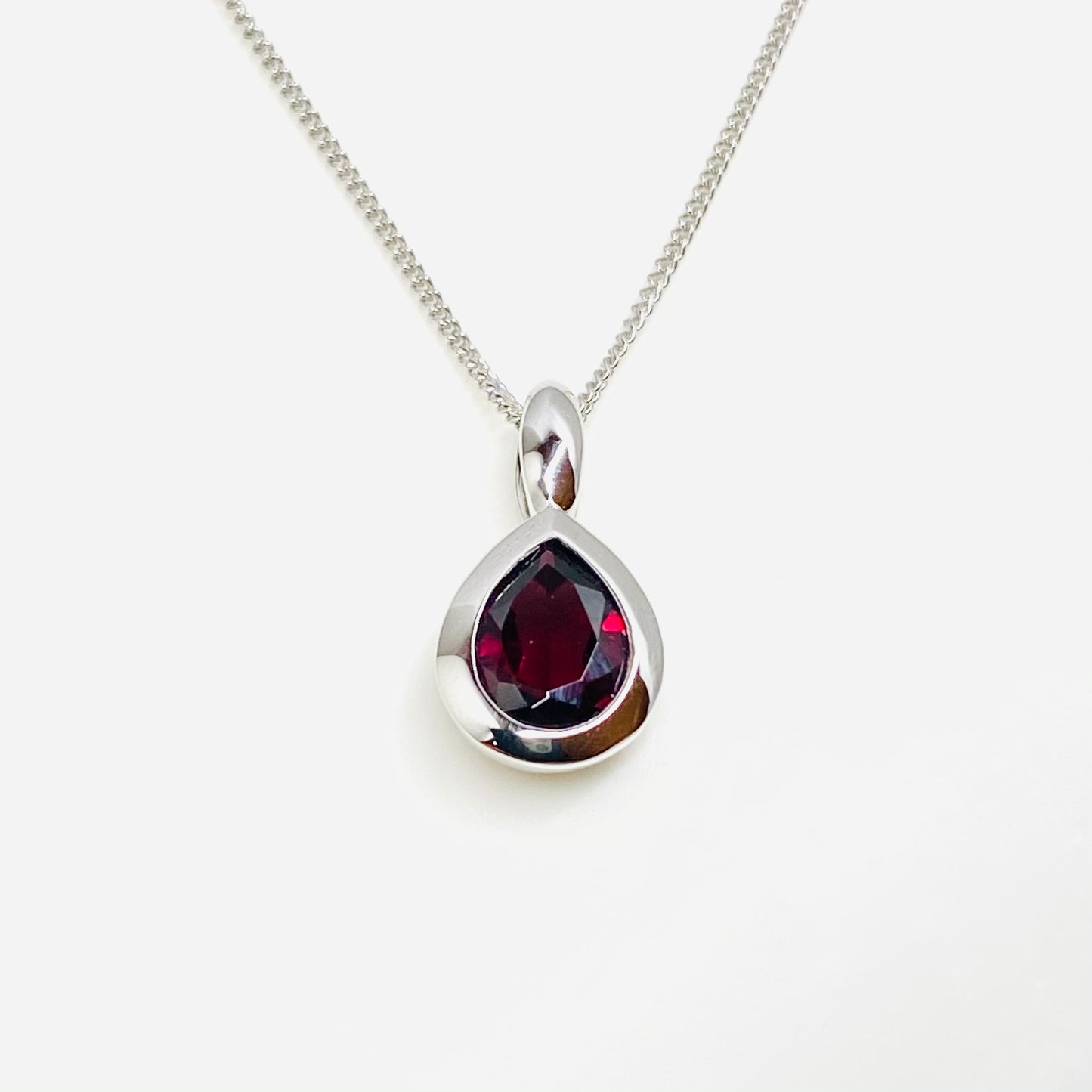 Silver Garnet Pear Necklace - John Ross Jewellers