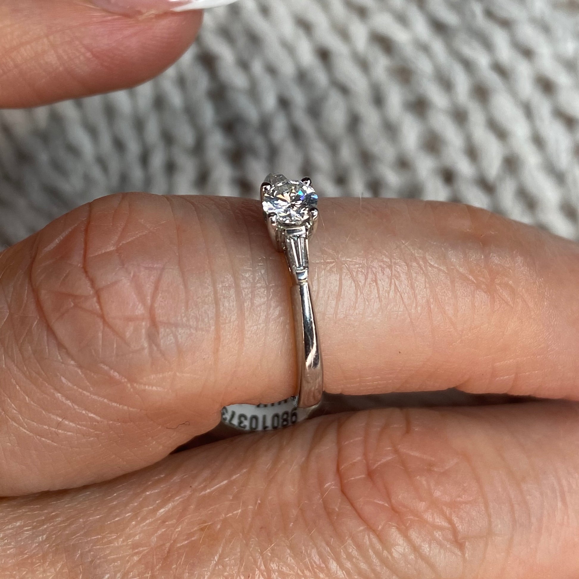18ct White Oval Diamond Solitaire Engagement Ring with Baguette Shoulders 0.44ct - John Ross Jewellers