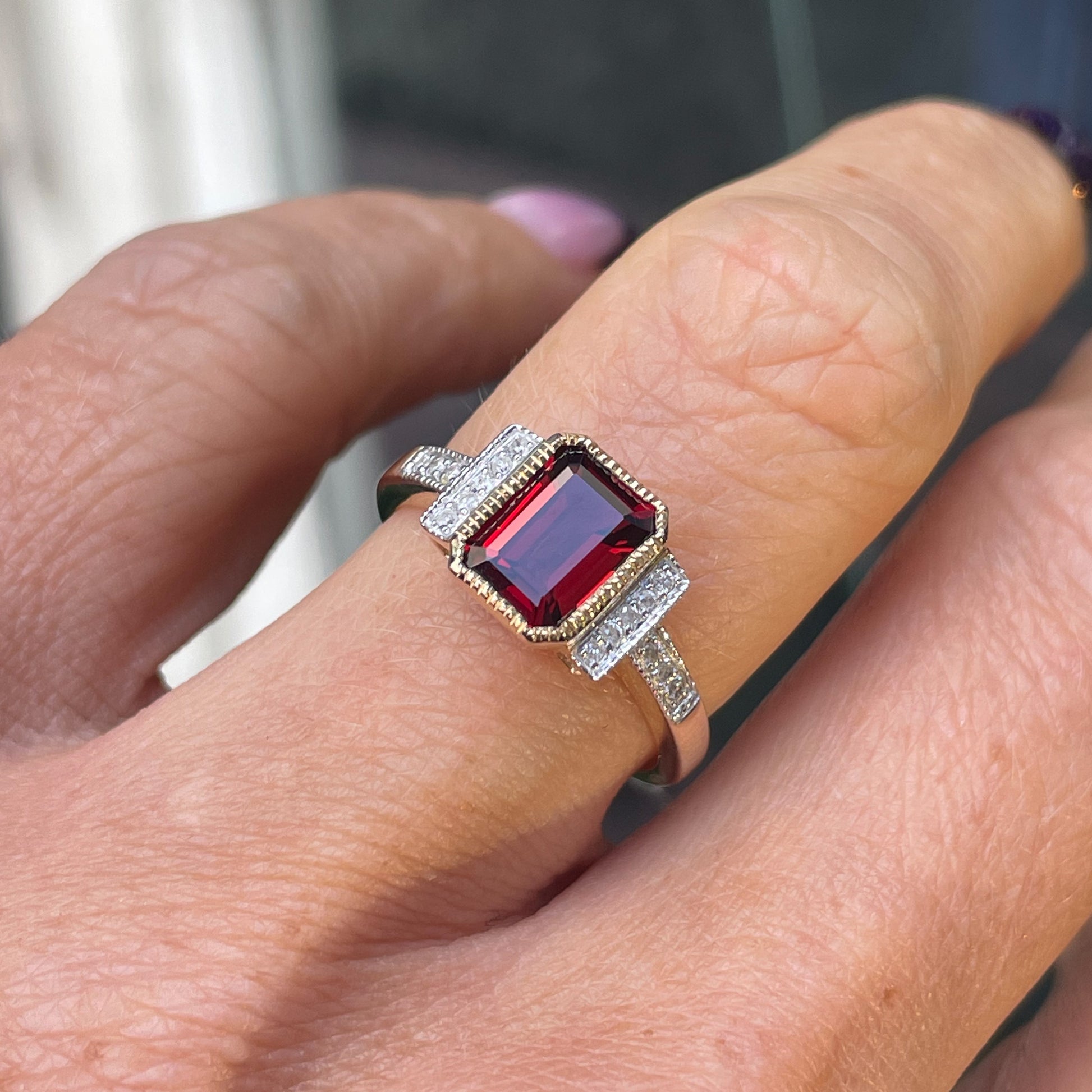 9ct Gold Deco Style Garnet & Diamond Ring - John Ross Jewellers