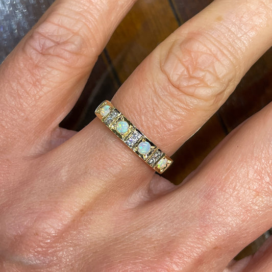 9ct Yellow Gold Gem Opal & Diamond Eternity Ring - John Ross Jewellers