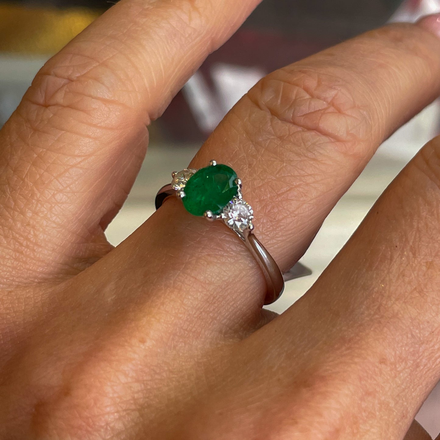Platinum Emerald & Diamond Engagement Ring | 0.91ct + 0.39ct - John Ross Jewellers