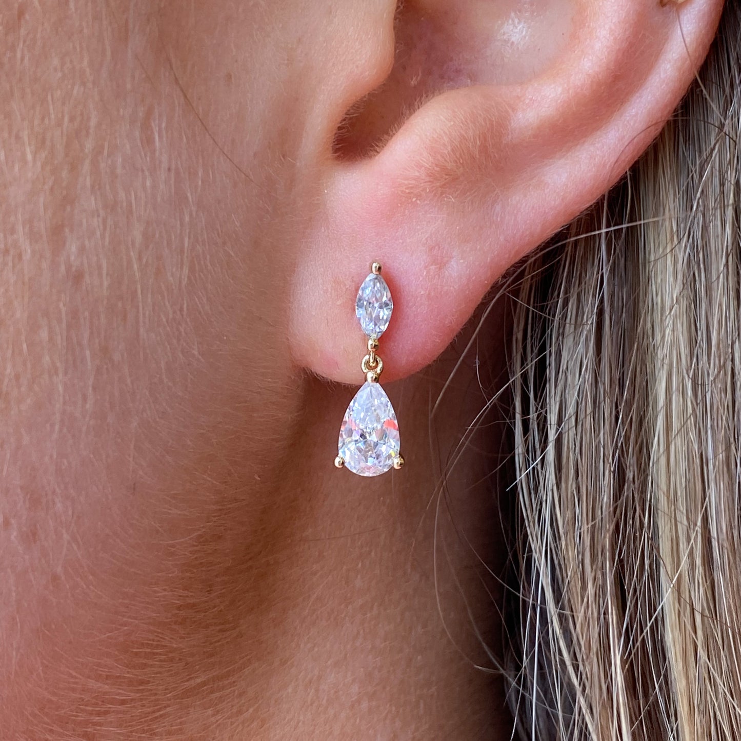 9ct Gold Pear & Marquis CZ Drop Earrings - John Ross Jewellers