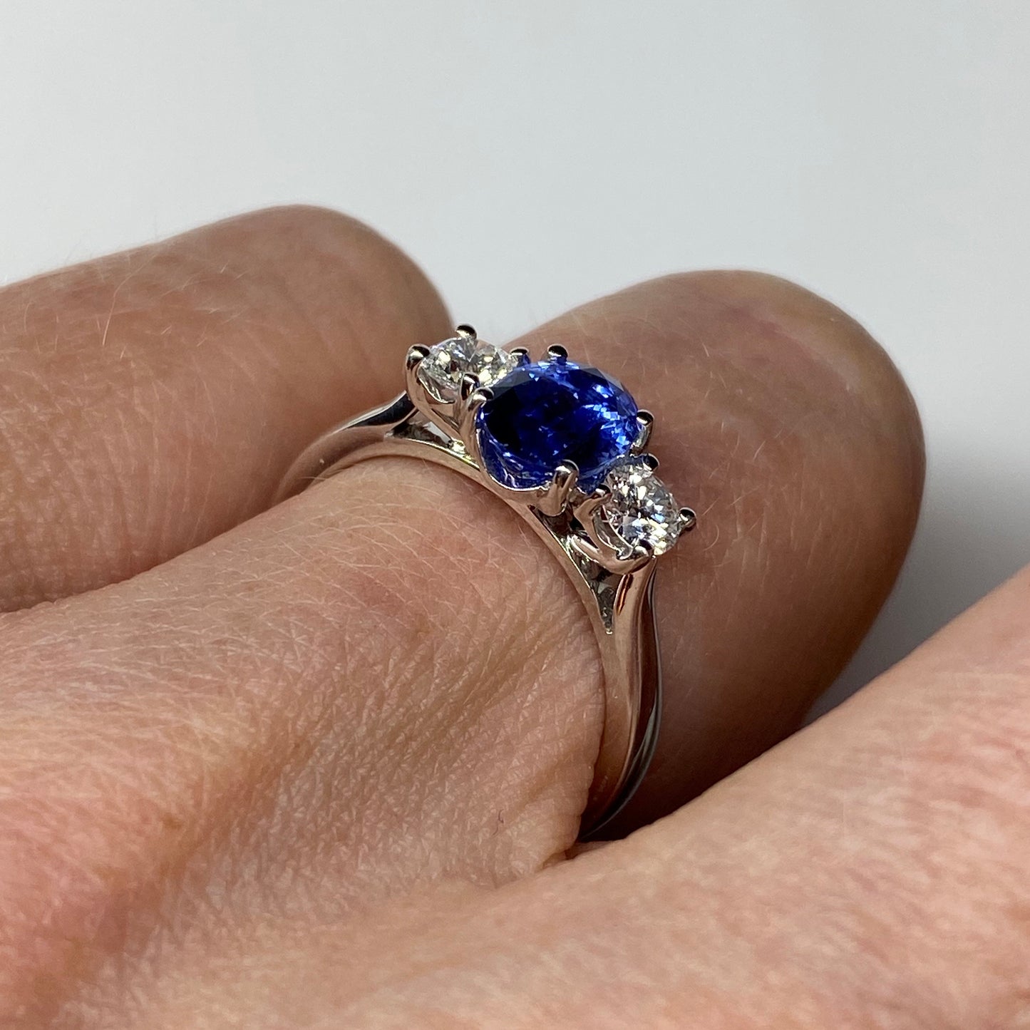 18ct White Gold Sapphire & Diamond Trilogy Ring - John Ross Jewellers