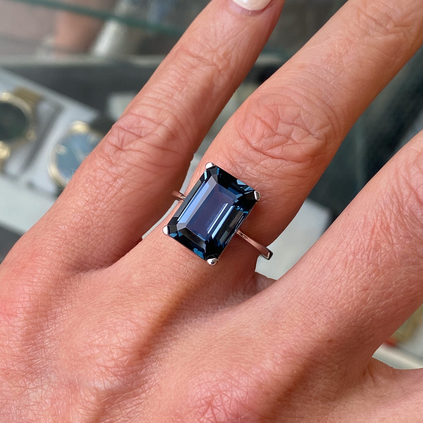 9ct White Gold Octagon Cut London Blue Topaz  Ring - John Ross Jewellers