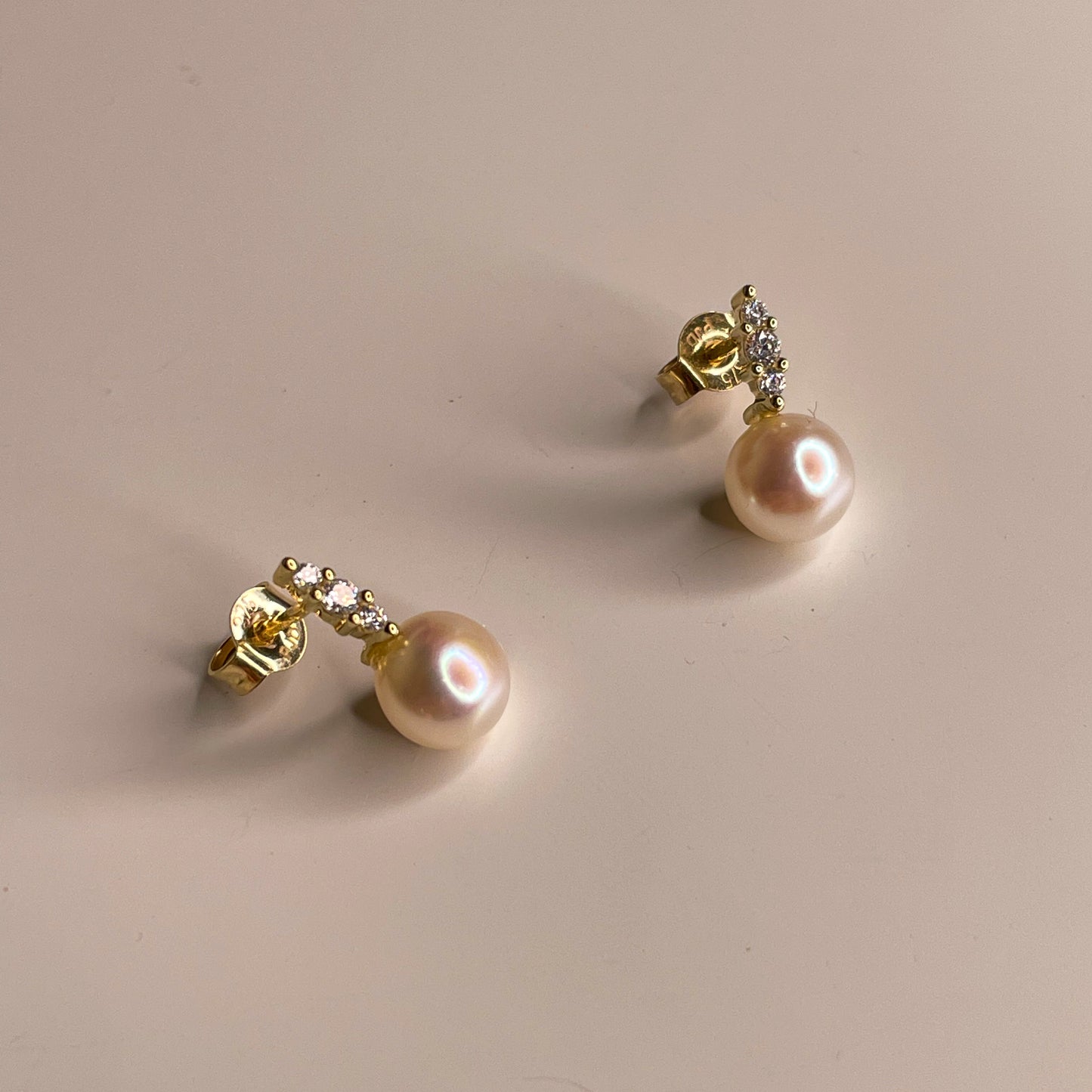 9ct Gold Pearl & CZ Drop Earrings - John Ross Jewellers