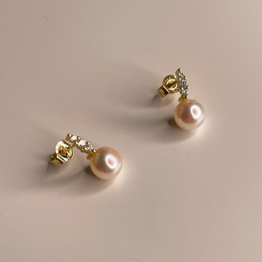 9ct Gold Pearl & CZ Drop Earrings - John Ross Jewellers