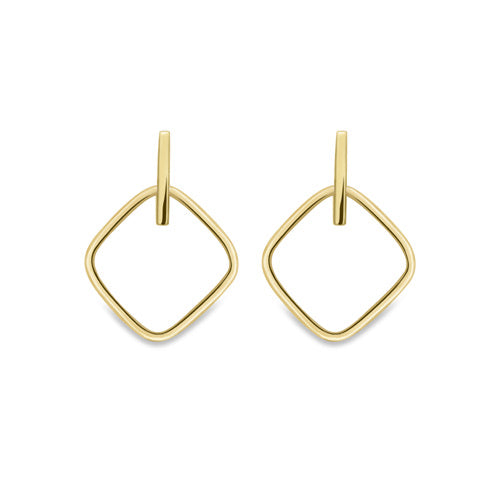 9ct Gold Open Square With Bar Earrings - John Ross Jewellers