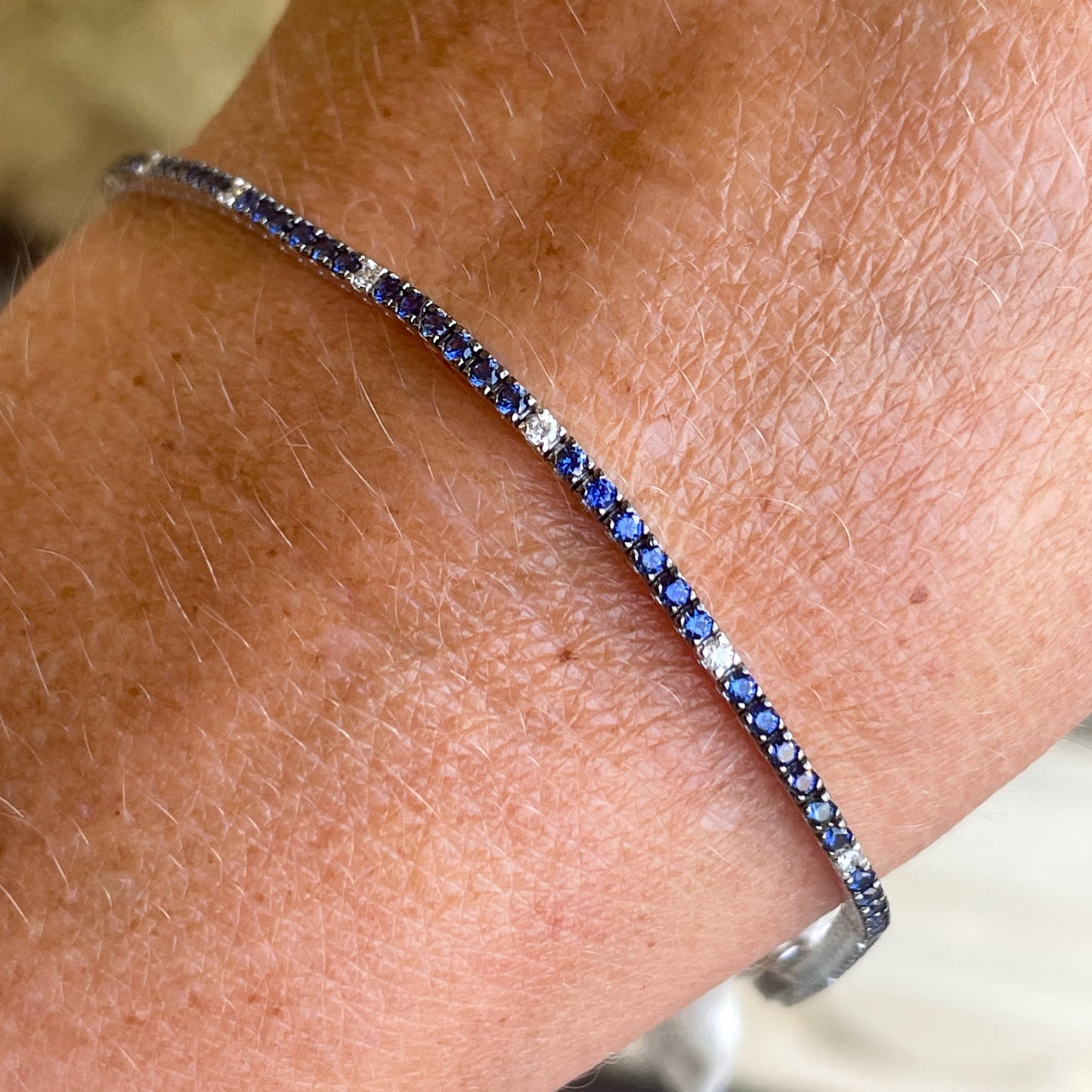 18ct White Gold Sapphire & Diamond Line Bracelet - John Ross Jewellers