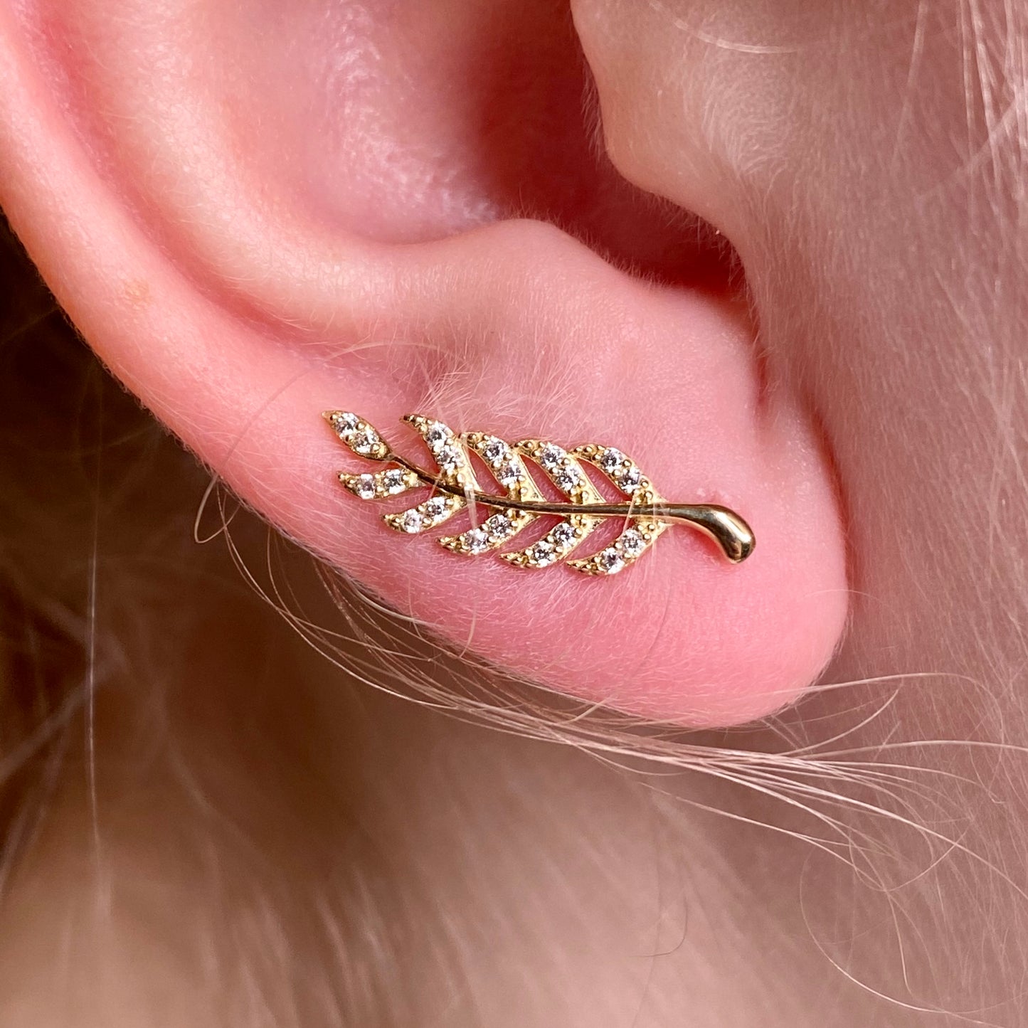 9ct Gold CZ Feather Ear Climbers - John Ross Jewellers