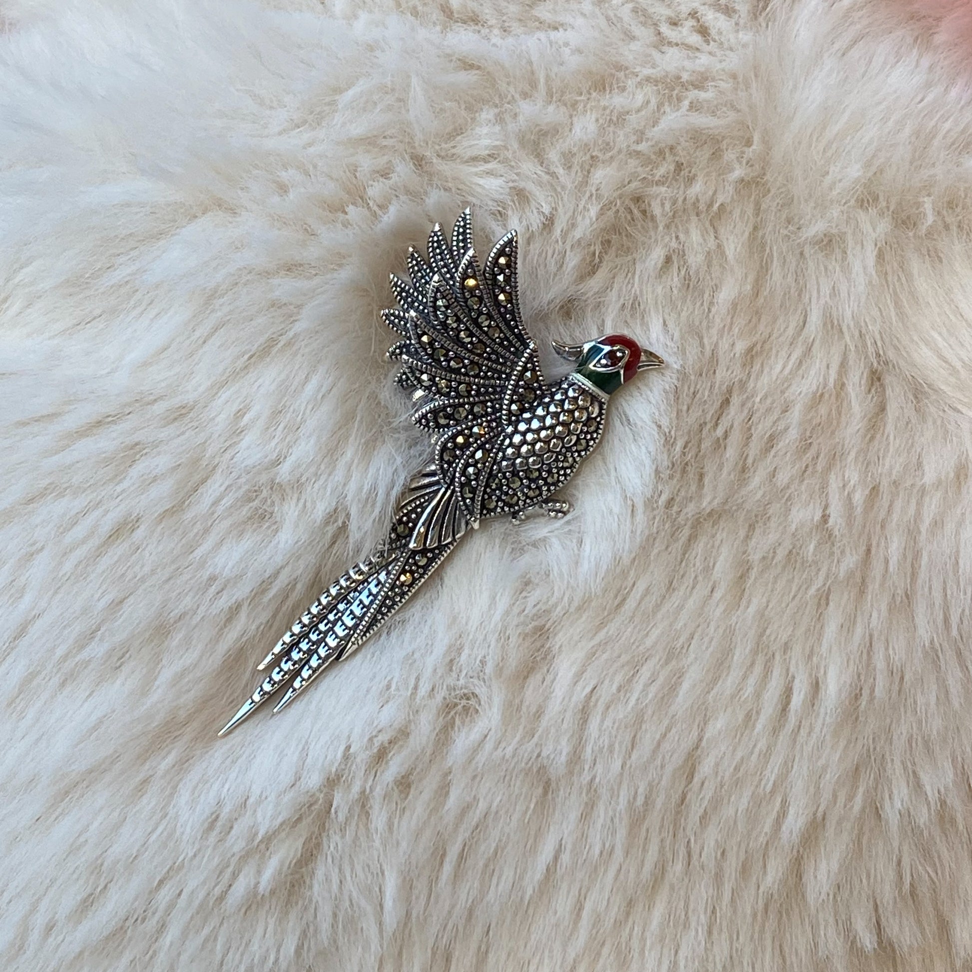 Silver Marcasite & Enamel Pheasant Brooch - John Ross Jewellers