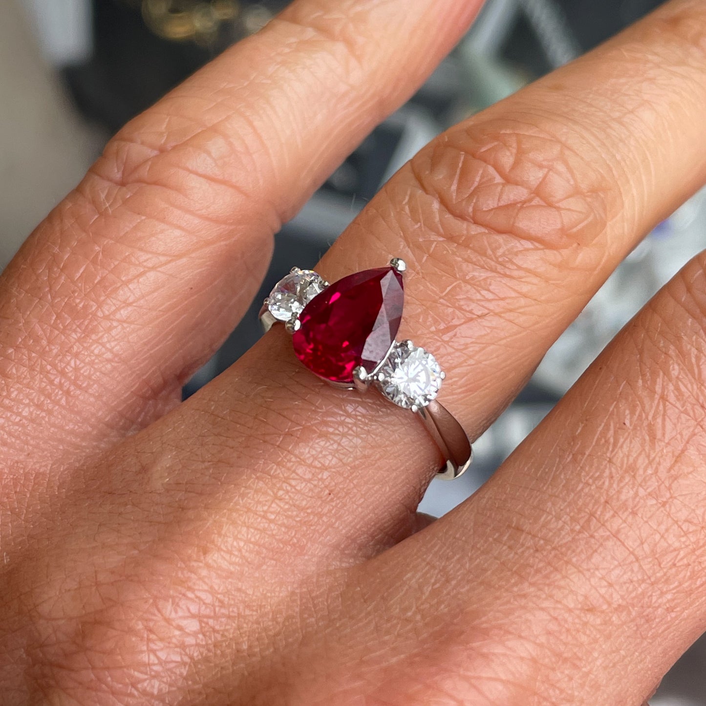 9ct White Gold Created Ruby & CZ Ring - John Ross Jewellers