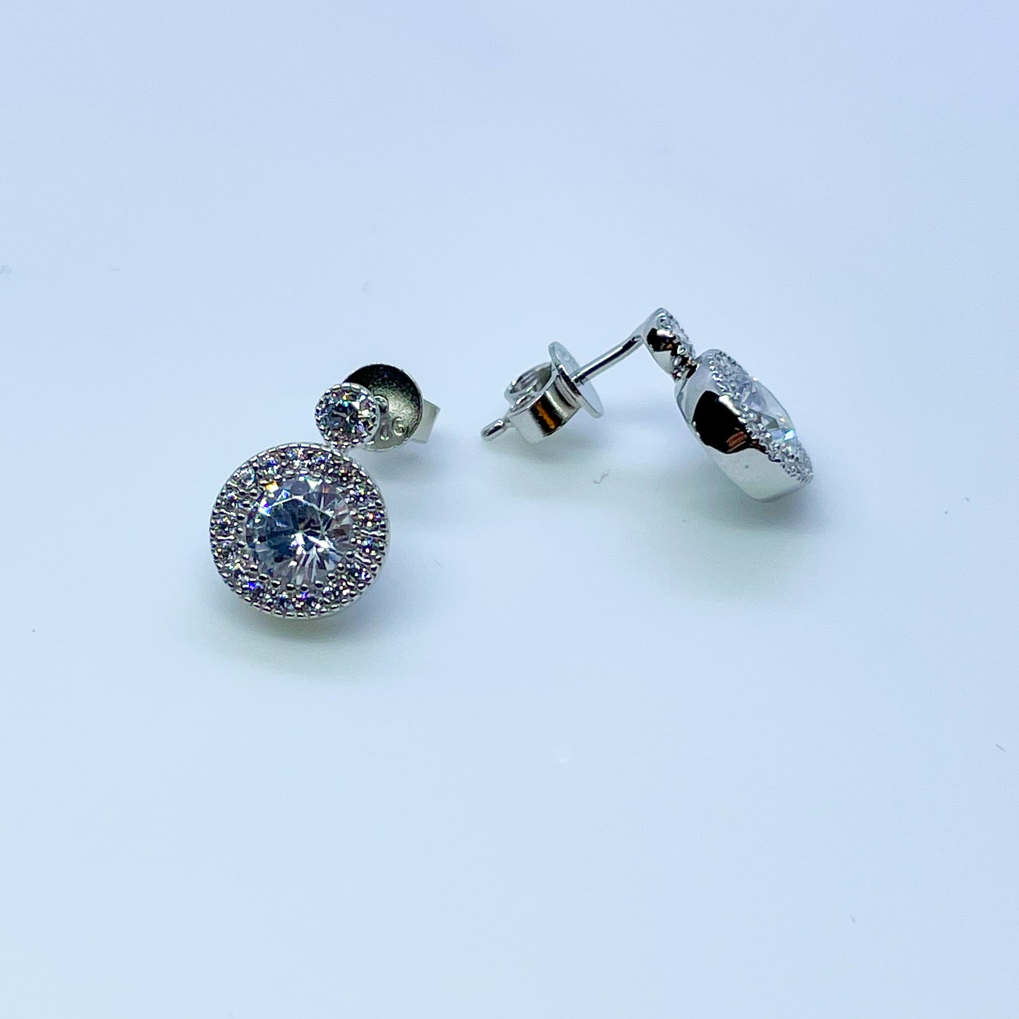 Silver CZ Halo Earrings - John Ross Jewellers