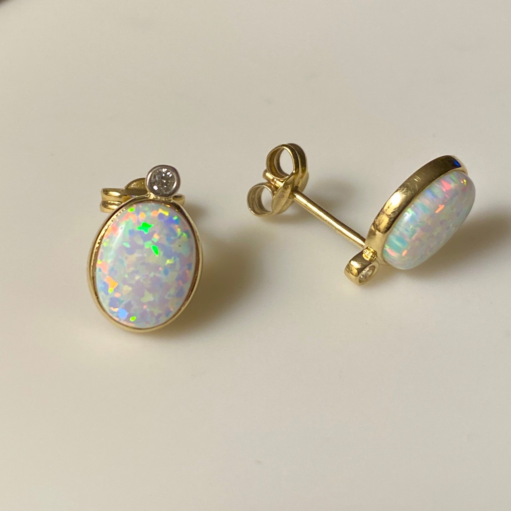 9ct Gold Opalique Oval CZ Stud Earrings - John Ross Jewellers