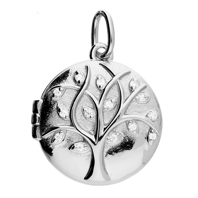 Silver CZ Tree of Life Round Locket and Chain - John Ross Jewellers