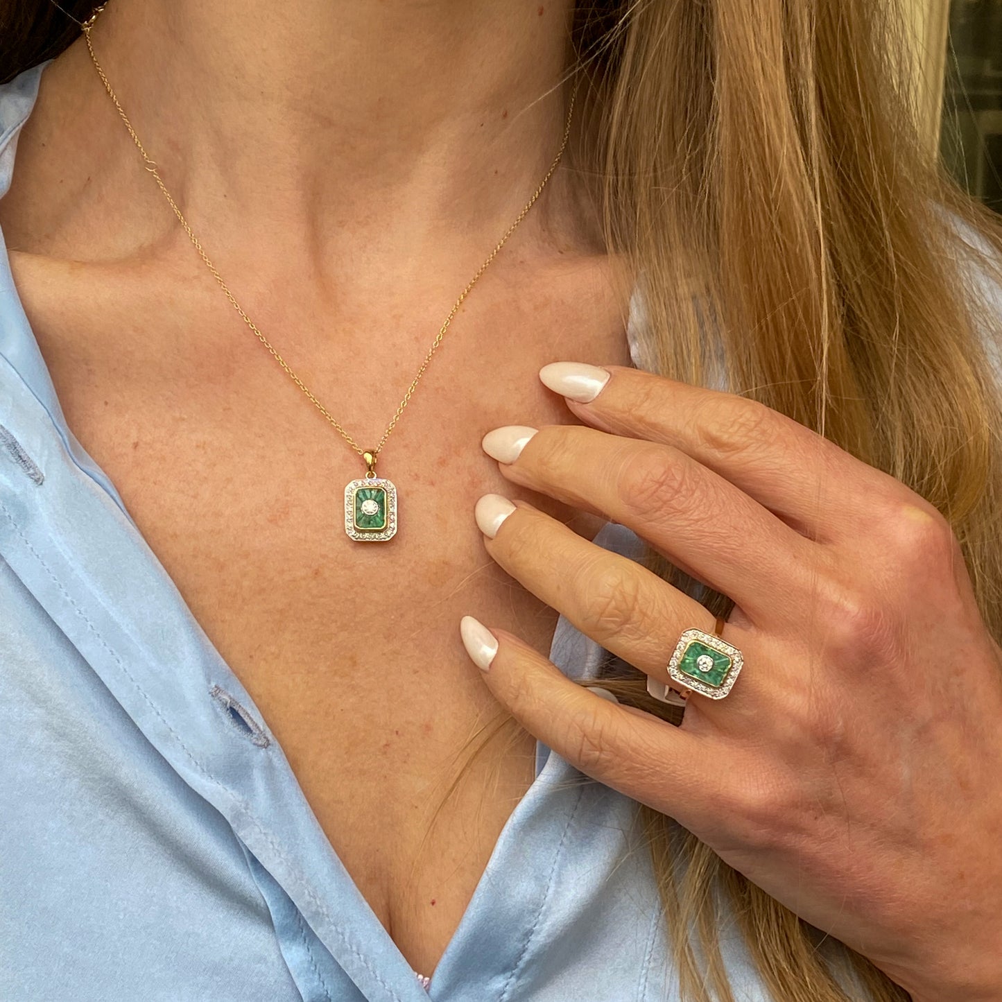 9ct Gold Emerald & Diamond Necklace - John Ross Jewellers