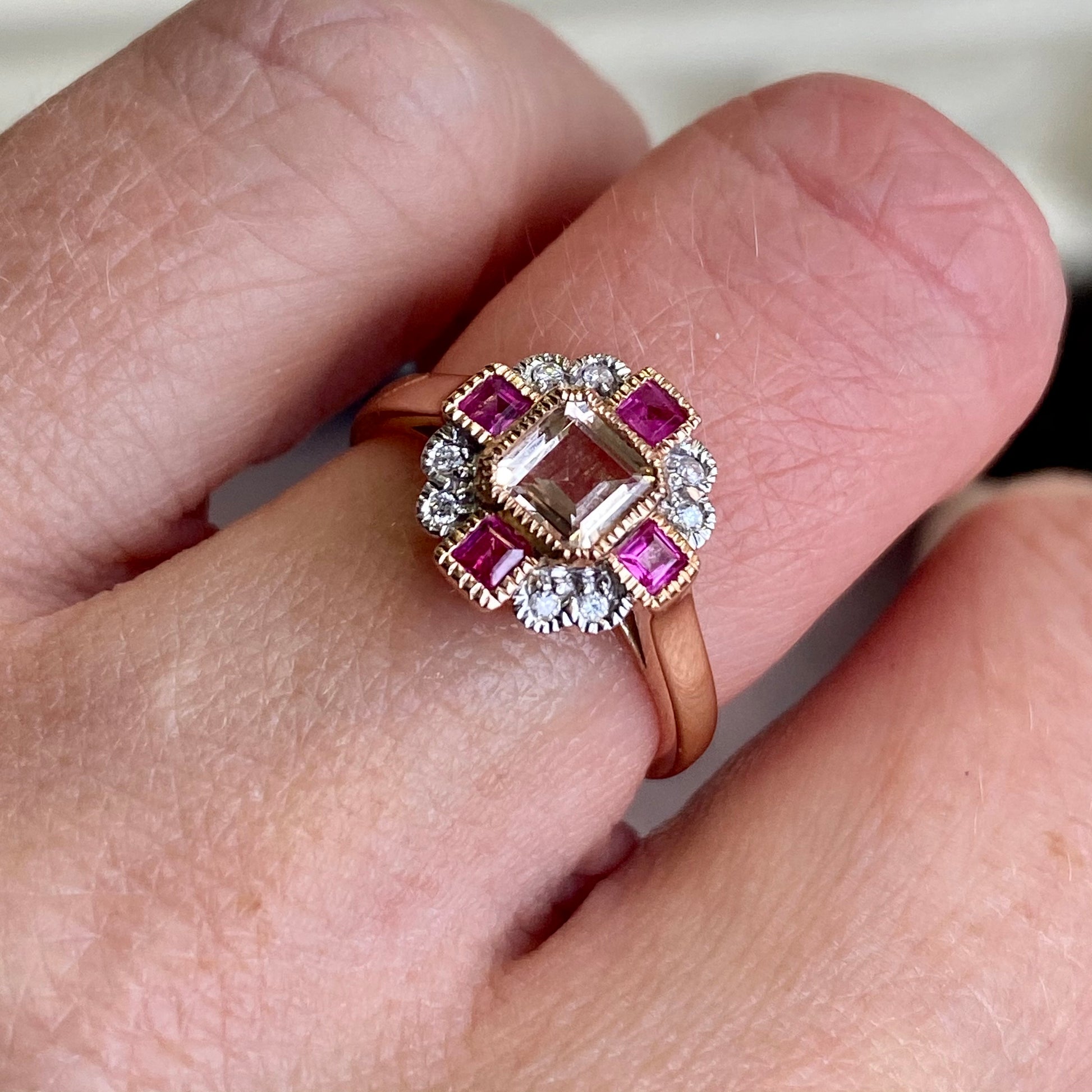 9ct Rose Gold Morganite, Ruby & Diamond Ring - John Ross Jewellers
