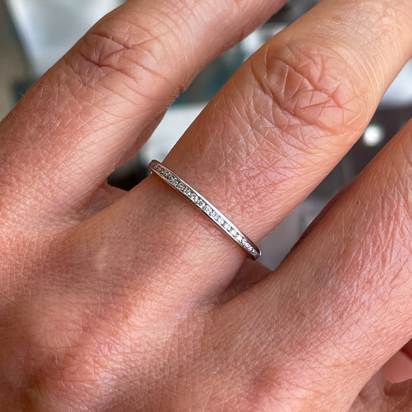 18ct White Gold Ultra Slim Diamond Set Eternity/Wedding Ring