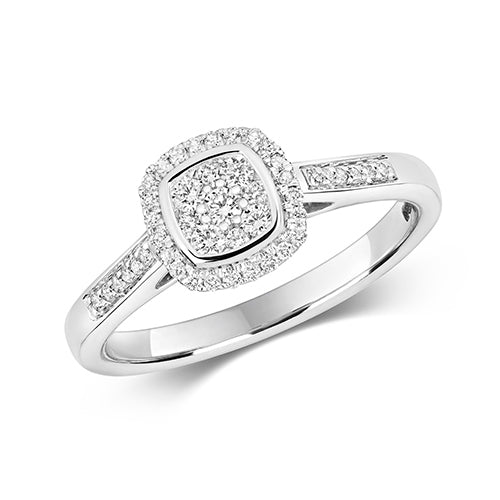 9ct White Gold Cushion Cluster Diamond Engagement Ring | 0.25ct | H I1 Non-Certified