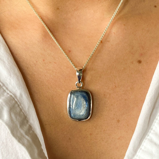 Silver Rectangular Kyanite Pendant Necklace - John Ross Jewellers