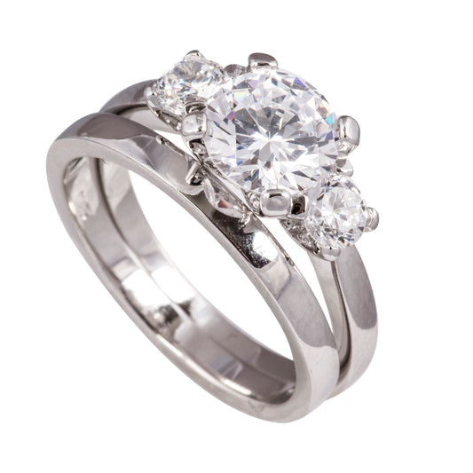 Silver CZ Bridal Trilogy Rings Set - John Ross Jewellers