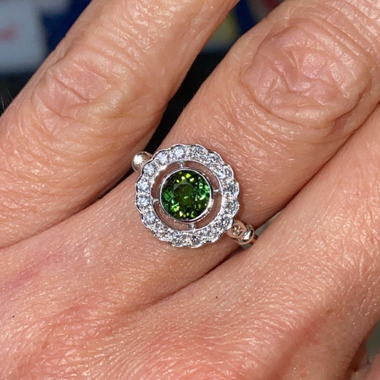 18ct White Gold Green Tourmaline & Diamond Ring - John Ross Jewellers