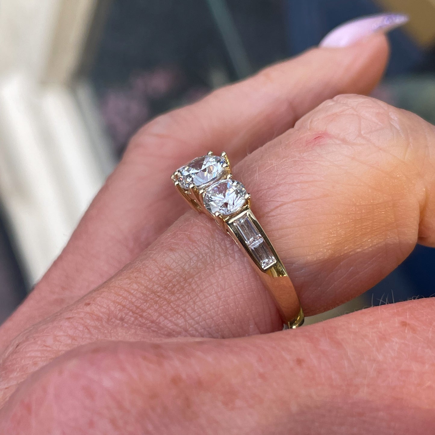 9ct Gold CZ Trilogy Ring with Baguettes - John Ross Jewellers
