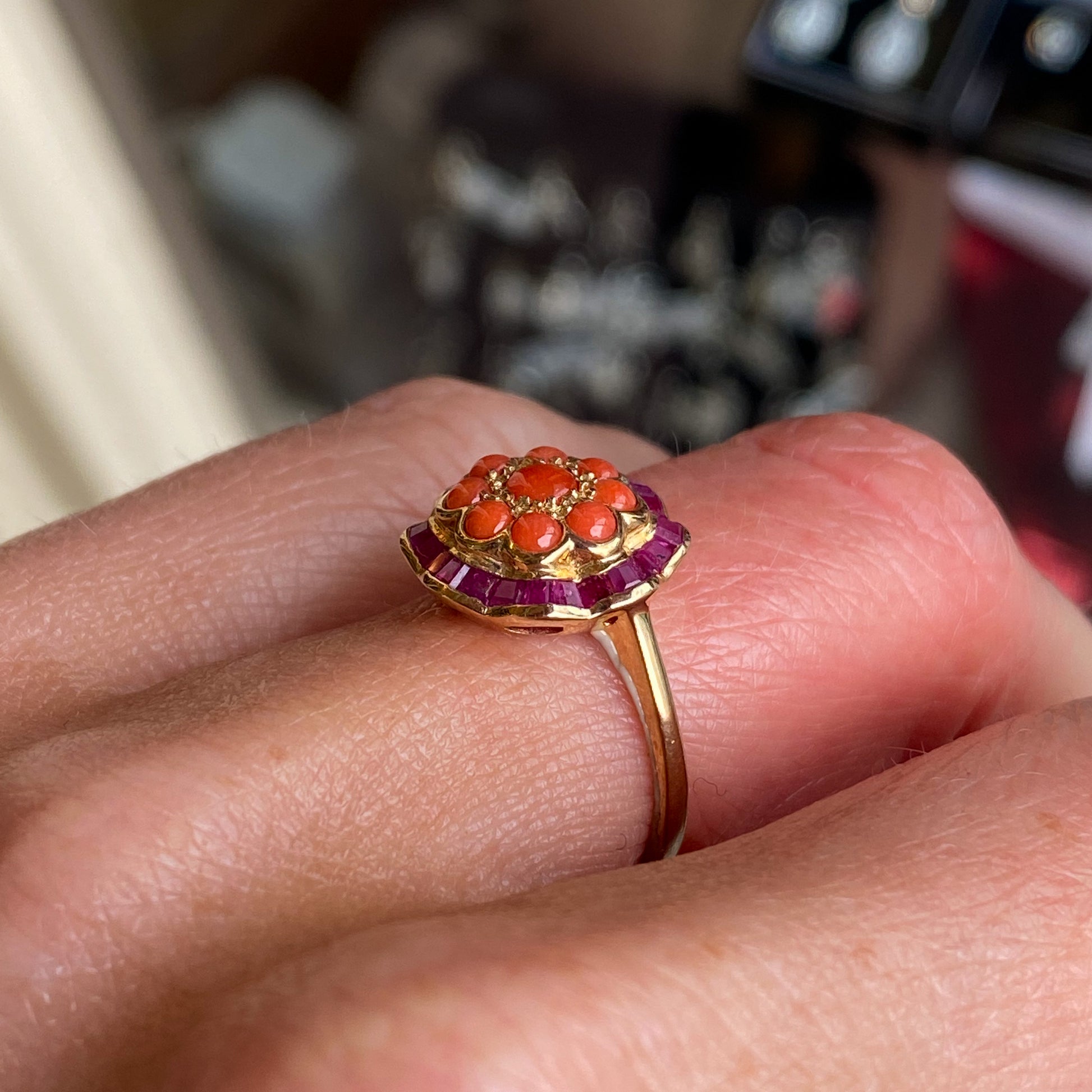 9ct Gold Coral & Ruby Ring - John Ross Jewellers