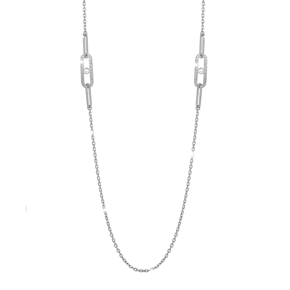 REBECCA R-Zero Pearl 90cm Necklace | Silver - John Ross Jewellers