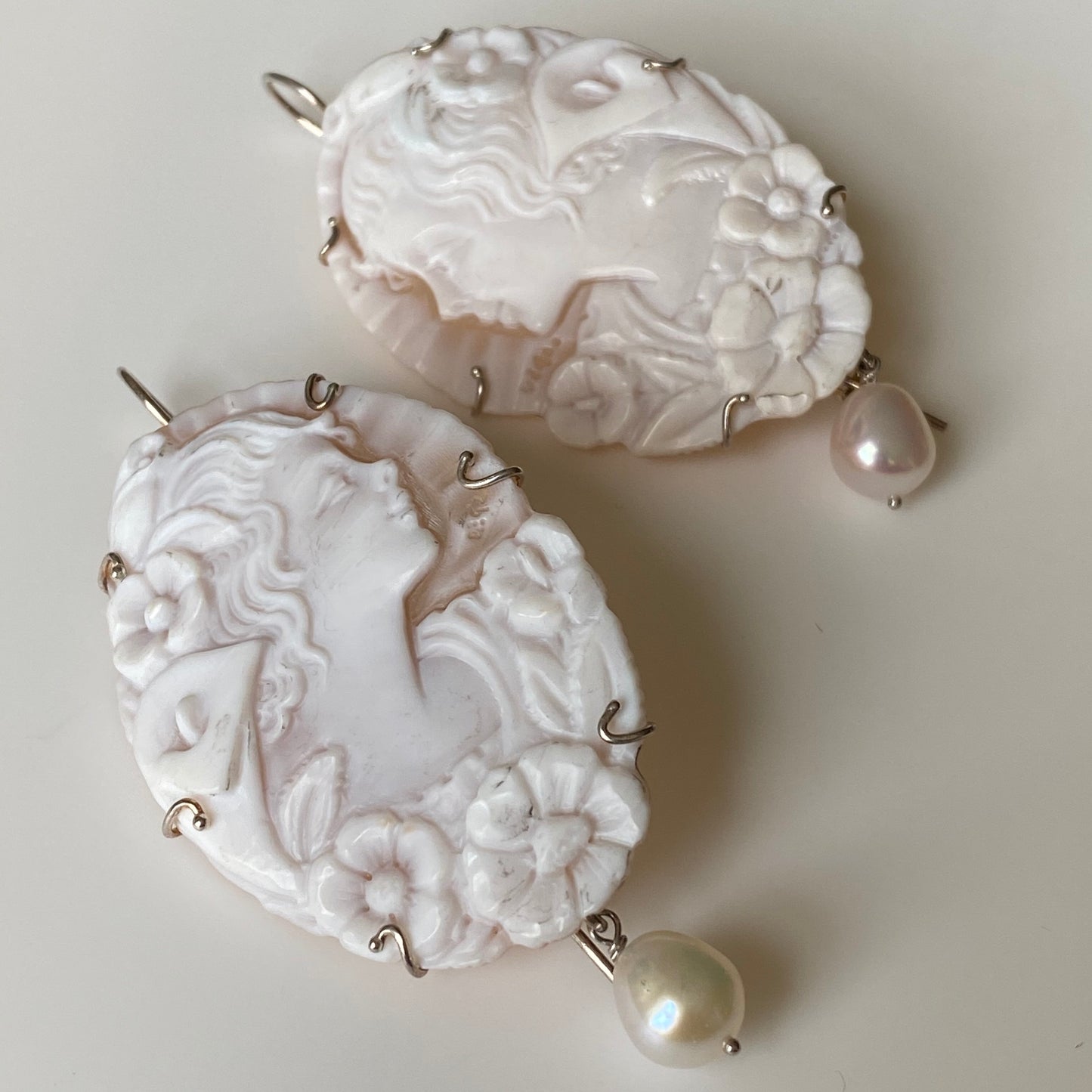 Cameo & Pearl Drop Earrings - Large - John Ross Jewellers
