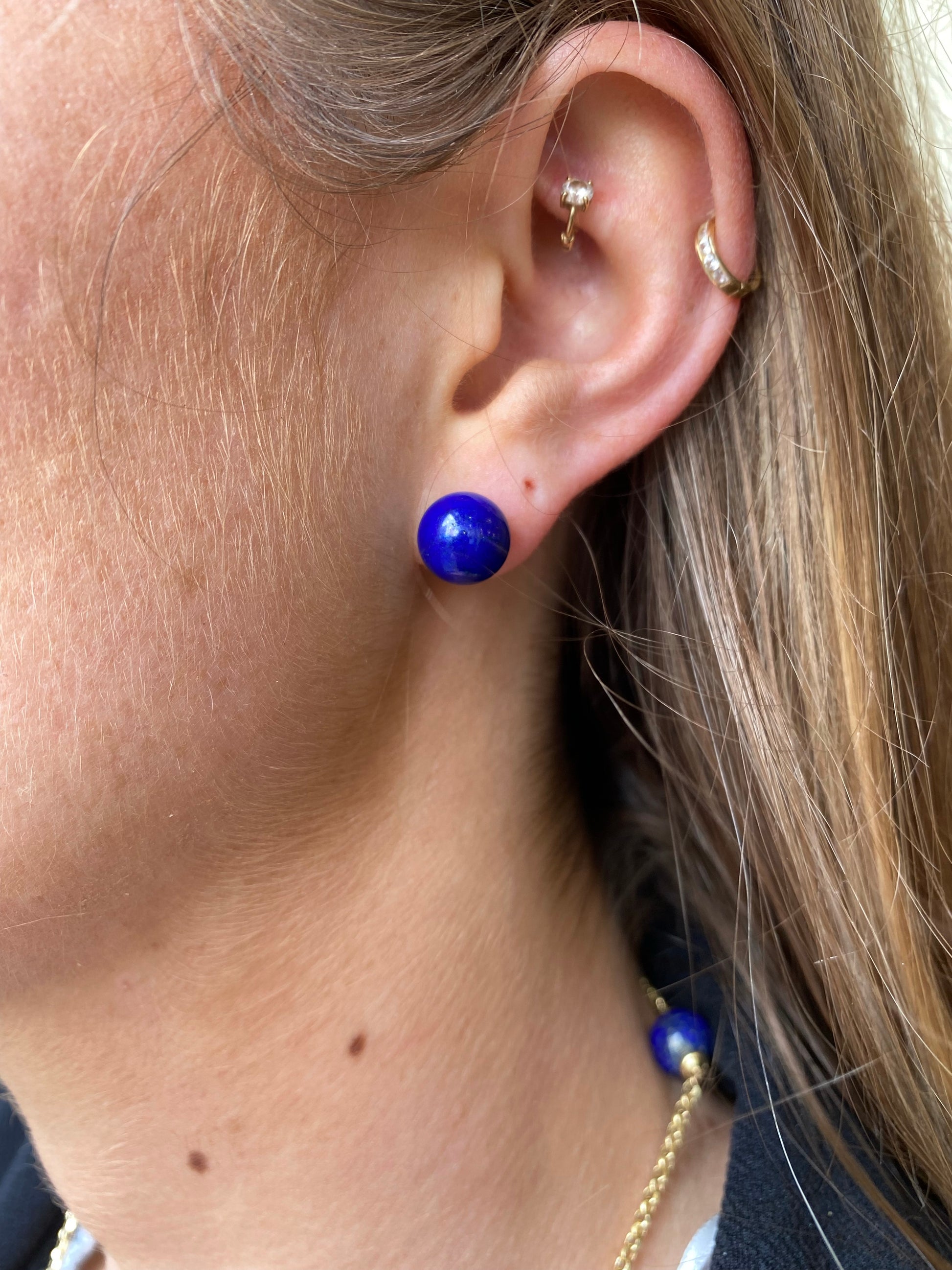 18ct Gold Lapis Lazuli Stud Earrings | 10mm - John Ross Jewellers