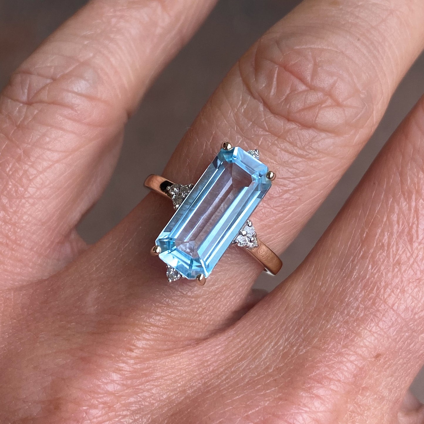 9ct Gold Elongated Blue Topaz & Diamond Ring - John Ross Jewellers